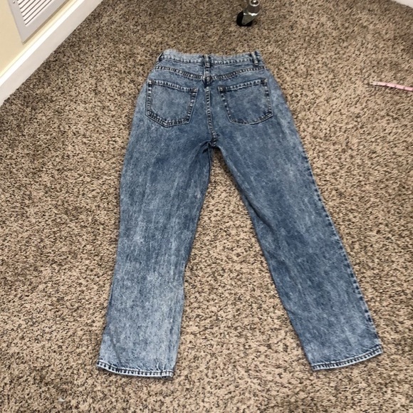 PACSUN High Rise Straight Leg Jeans Size 24 Blue Acid Wash Teddy Bear Patchwork - Picture 4 of 11